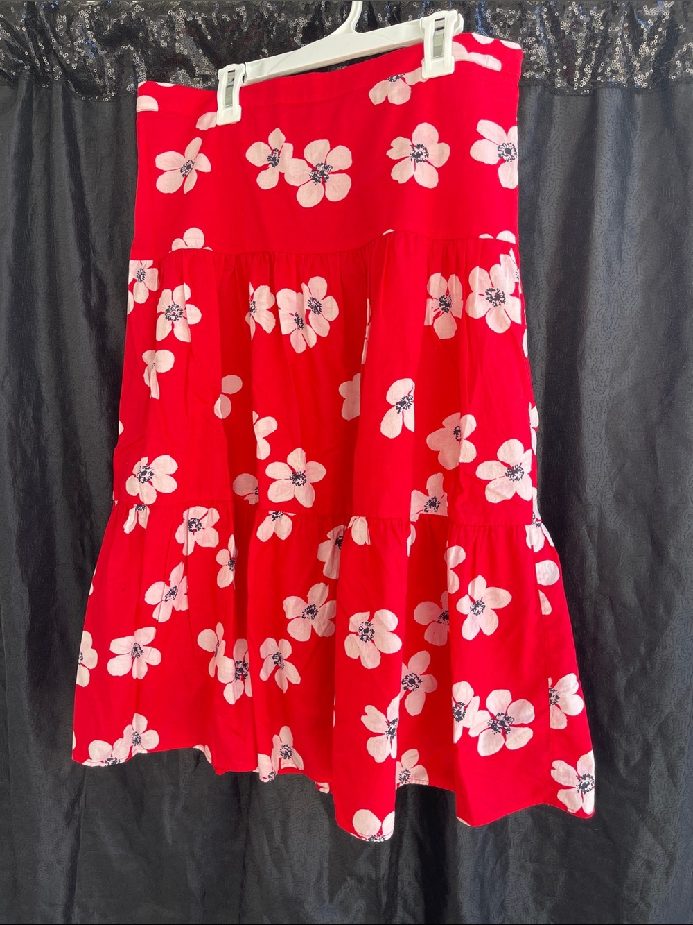J. Crew Red Floral Tiered Midi Skirt M